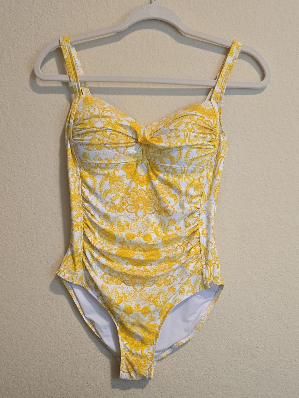Yellow Floral Ruched One-Piece Nip Tuck Swimsuit with Sweetheart Neckline